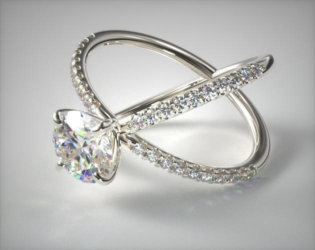 14k White Gold Criss Cross Pavé Engagement Ring Inside Crisscross Diamond Rings (View 20 of 25)