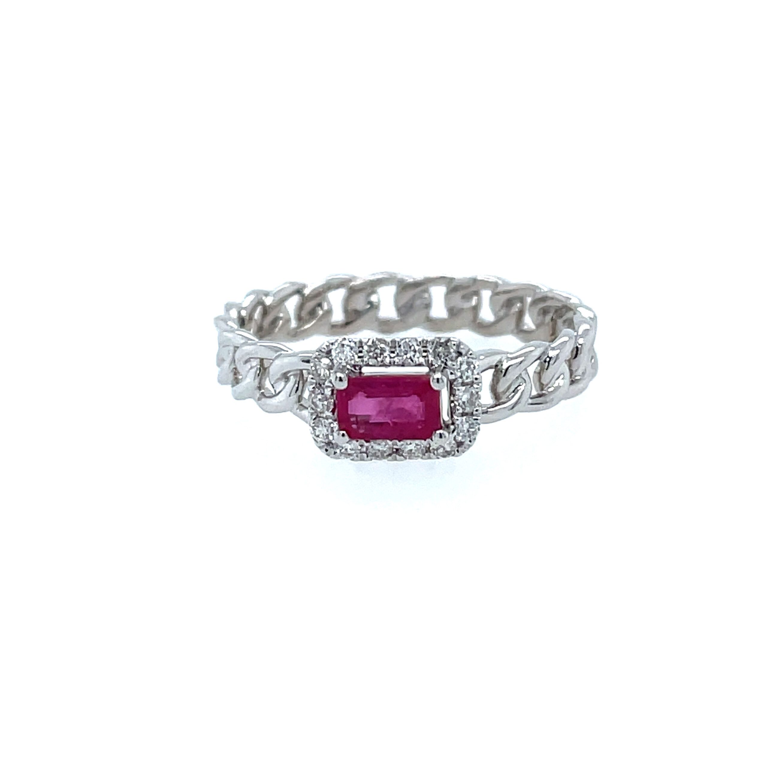 14k White Gold East To West Ruby Chain Link Ring – Regal Jewelers With Ruby And Diamond Link Rings (View 1 of 25)