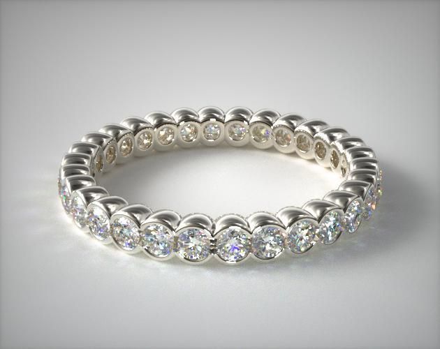 14k White Gold Half Bezel Set Diamond Eternity Ring Pertaining To Round Bezel Eternity Band Rings (View 5 of 25)