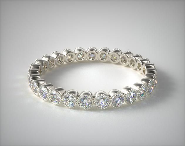14k White Gold Milgrain Bezel Diamond Eternity Ring In Round Bezel Eternity Band Rings (View 7 of 25)