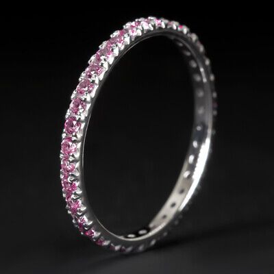 14k White Gold Natural Pink Sapphire Eternity Ring Stacking Wedding Band  Pave Wg | Ebay With Regard To Pink Sapphire Semi Eternity Rings (View 24 of 25)