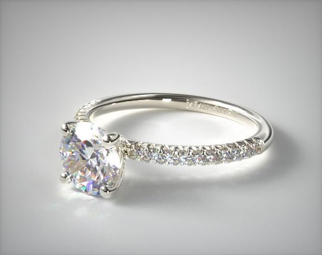 14k White Gold Petite Pavé Engagement Ring (flush Fit) Within Petite 3 Diamonds Rings With Pave (View 6 of 25)