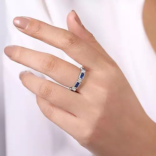 14k White Gold Princess Cut Sapphire And Diamond Stackable Ring |  Lr4415w45sa | Gabriel & Co Intended For Stackable Sapphire Rings (View 15 of 25)