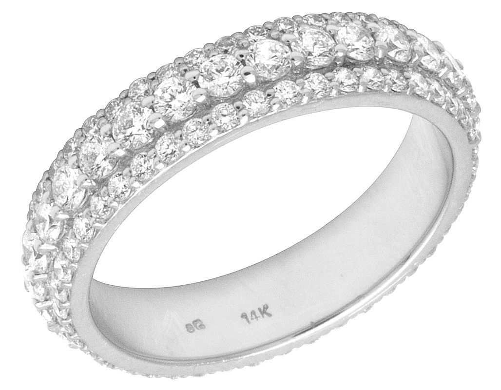 14k White Gold Real Diamond 3 Row Band Eternity Ring  (View 20 of 25)