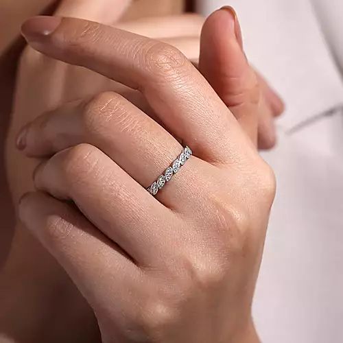 14k White Gold Scalloped Marquise Stackable Diamond Ring | Lr4652w45jj |  Gabriel & Co Within Marquise Diamond Thin Beaded Stack Rings (View 22 of 25)