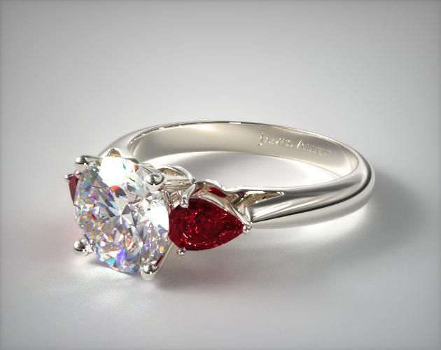 14k White Gold Three Stone Pear Shaped Ruby Engagement Ring In Ruby Halo Rings (View 23 of 25)