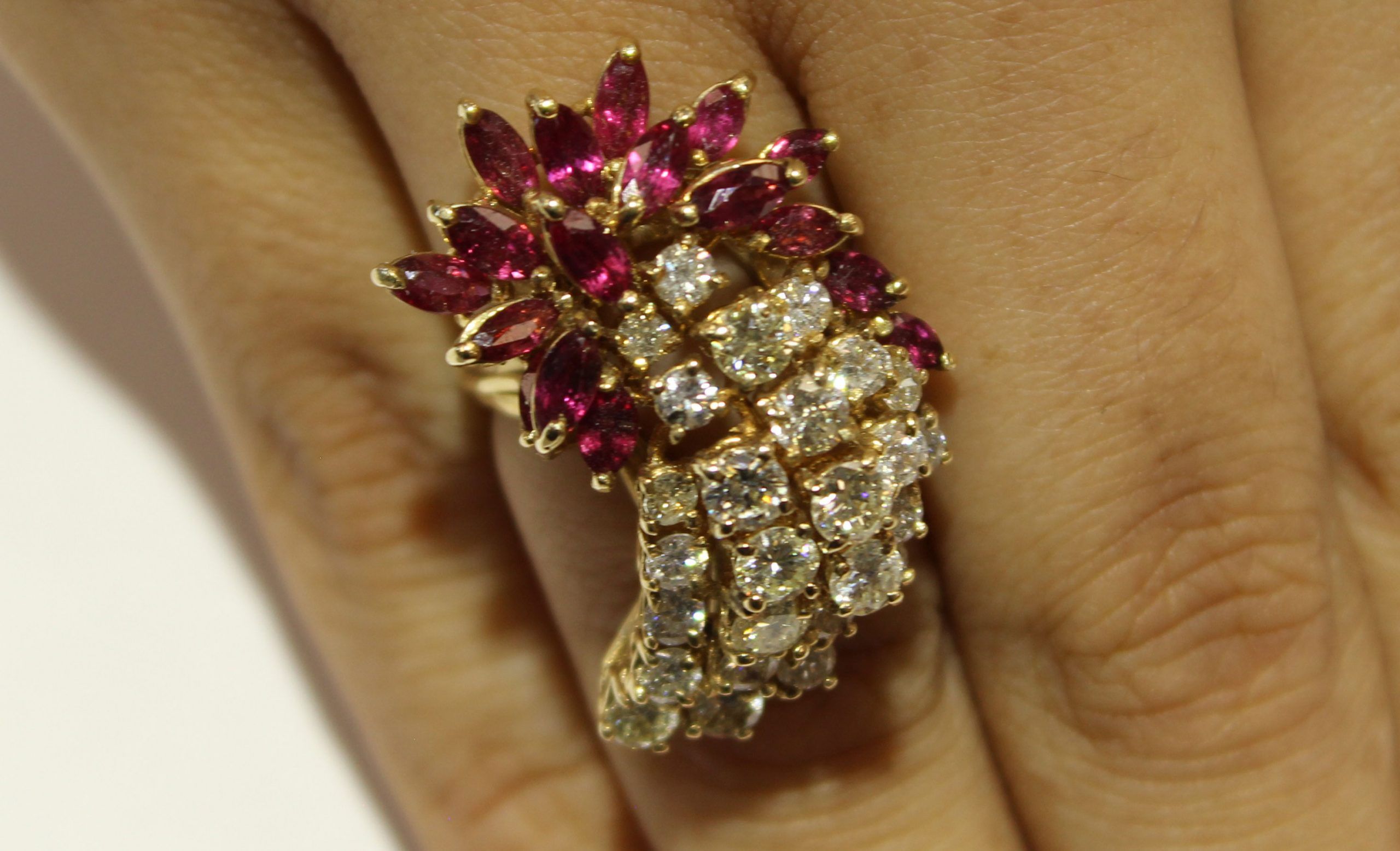 14k Yellow Gold 4ct Ruby And Diamond Cocktail Ring – The Showroom On Union With Regard To Ruby And Diamond Flower Cocktail Rings (View 19 of 25)