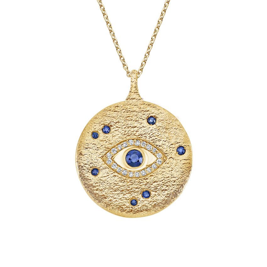 14k Yellow Gold Sapphire And Diamond Evil Eye Gold Medallion | Evil Eye |  Brilliant Earth With Regard To Evil Eye Sapphire And Diamond Rings (View 12 of 25)