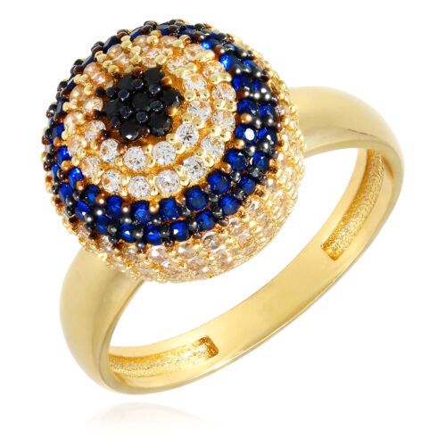 14k Yellow Gold Simulated Diamond With Sapphire Evil Eye Cocktail Ring |  Ebay Throughout Yellow Sapphire Double Halo Cocktail Rings (View 10 of 25)