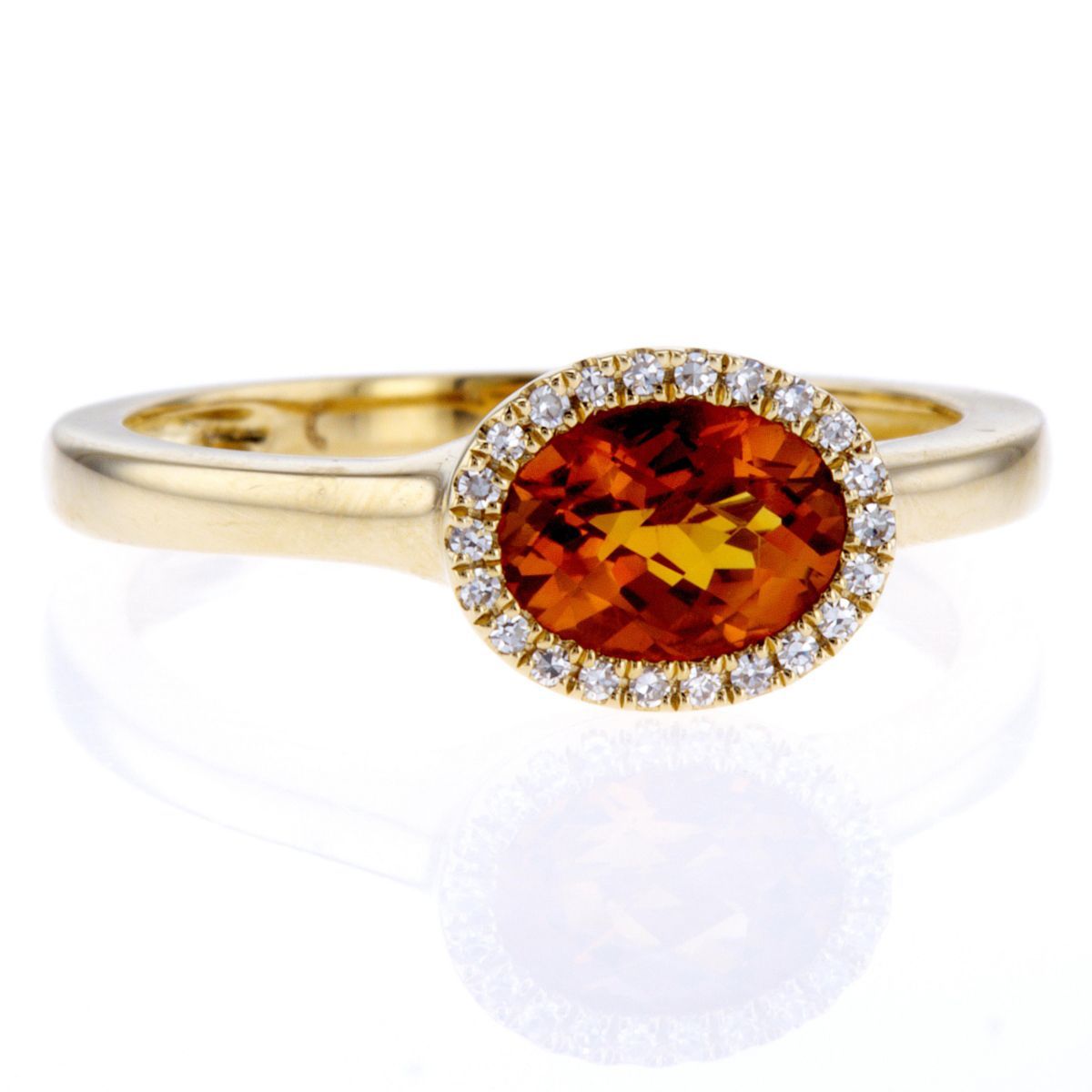 14kt Yellow Gold Oval Citrine With Diamond Halo Ring | Jewelers In  Rochester, Ny Intended For East West Oval Orange Sapphire Rings (View 23 of 25)