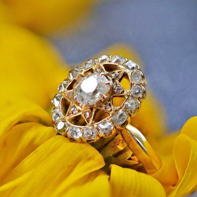 18 Karat Yellow Gold Starry Pompadour Ring With Diamonds, 1800s For Sale At  Pamono Regarding Starry Diamond Dome Rings (View 13 of 25)
