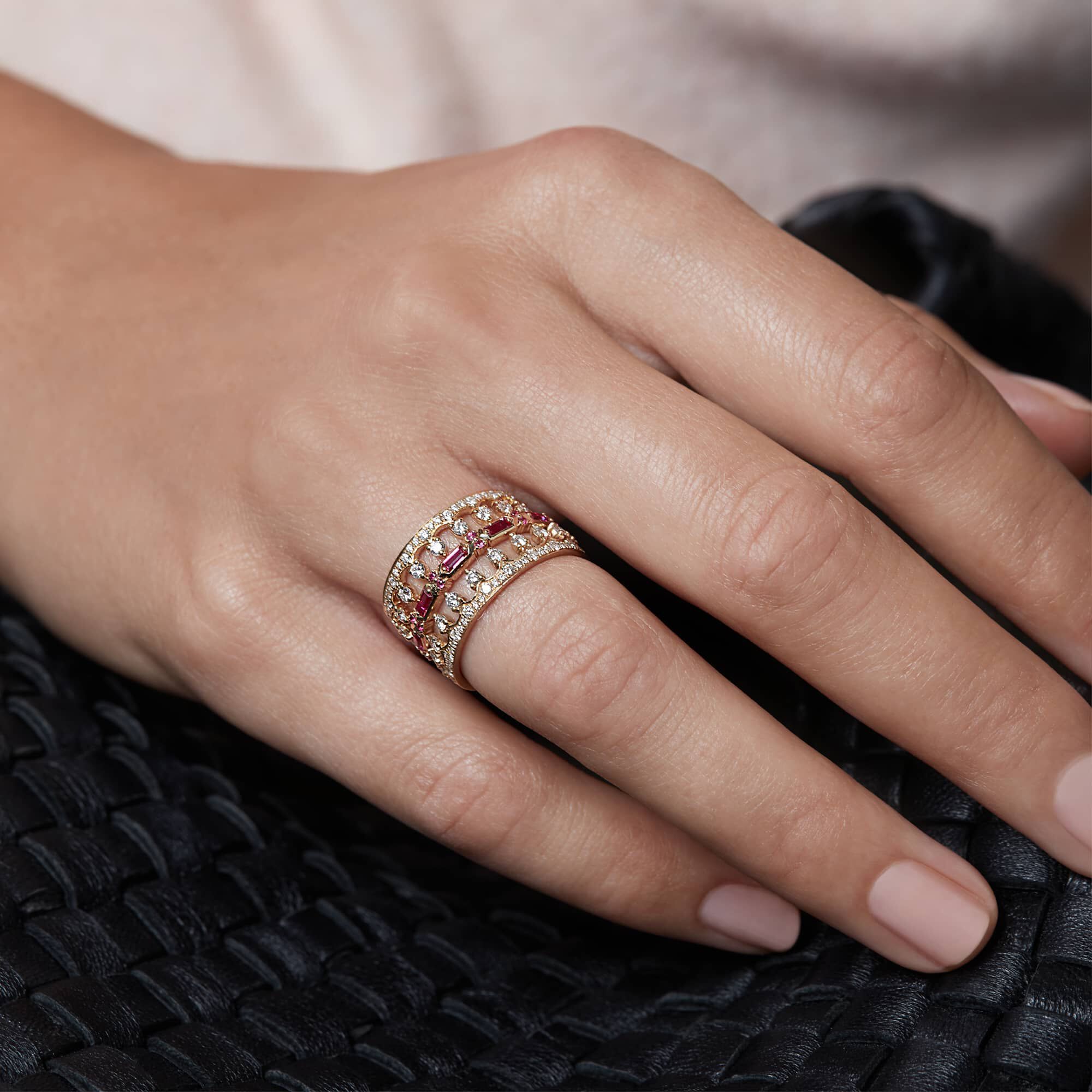 18ct Gold Pink Sapphire Crown Baguette Ring Stack — Annoushka Us For Stackable Pink Sapphire Rings (View 4 of 25)