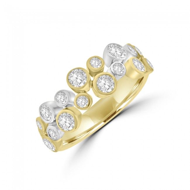 18ct Three Tone Gold Diamond Two Row Bubble Ring In Bubbles Diamond Row Rings (View 7 of 25)