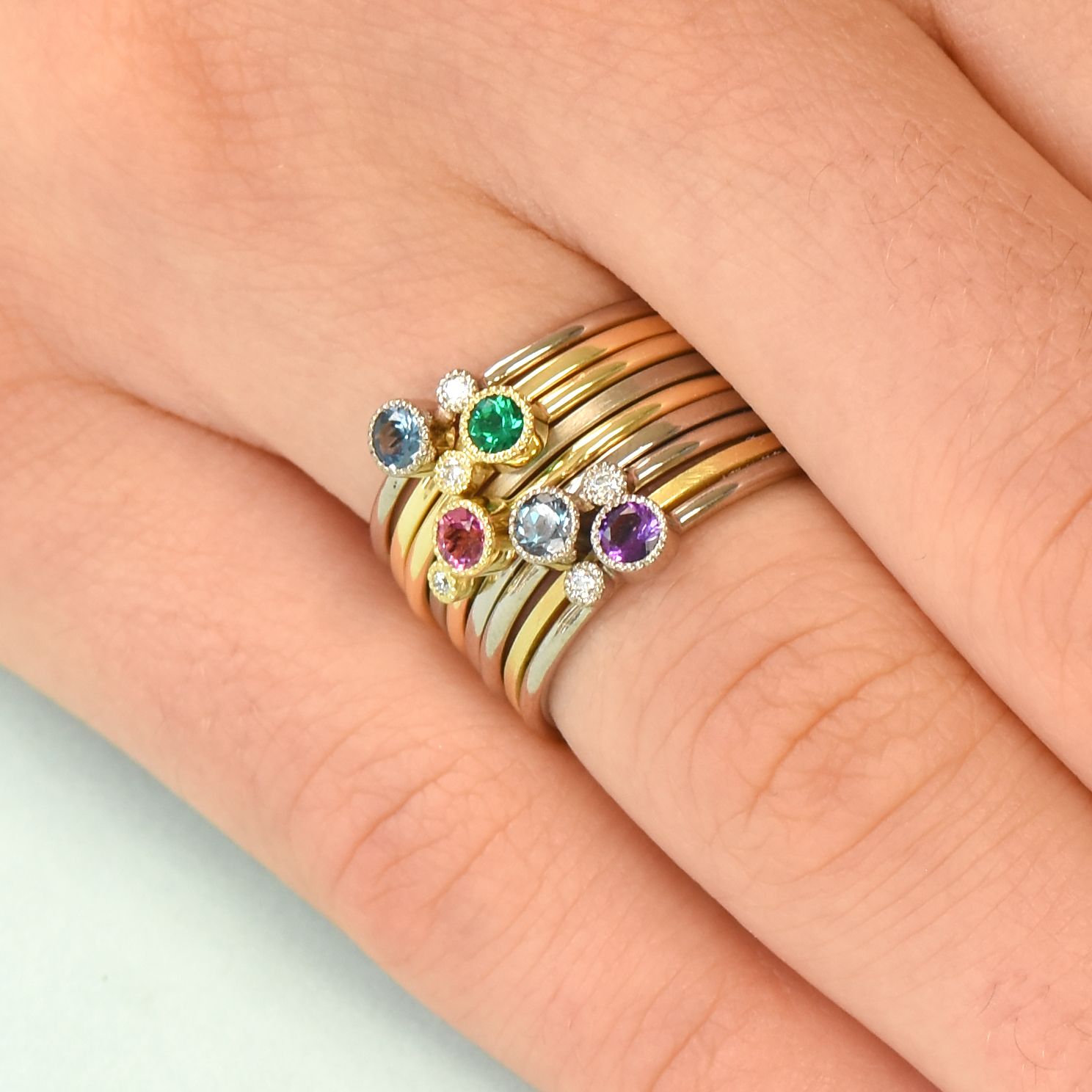 18ct White Gold Emerald Birthstone Stacking Ring Lilia Nash Jewellery Inside Dainty Gemstone Stack Rings (View 15 of 25)
