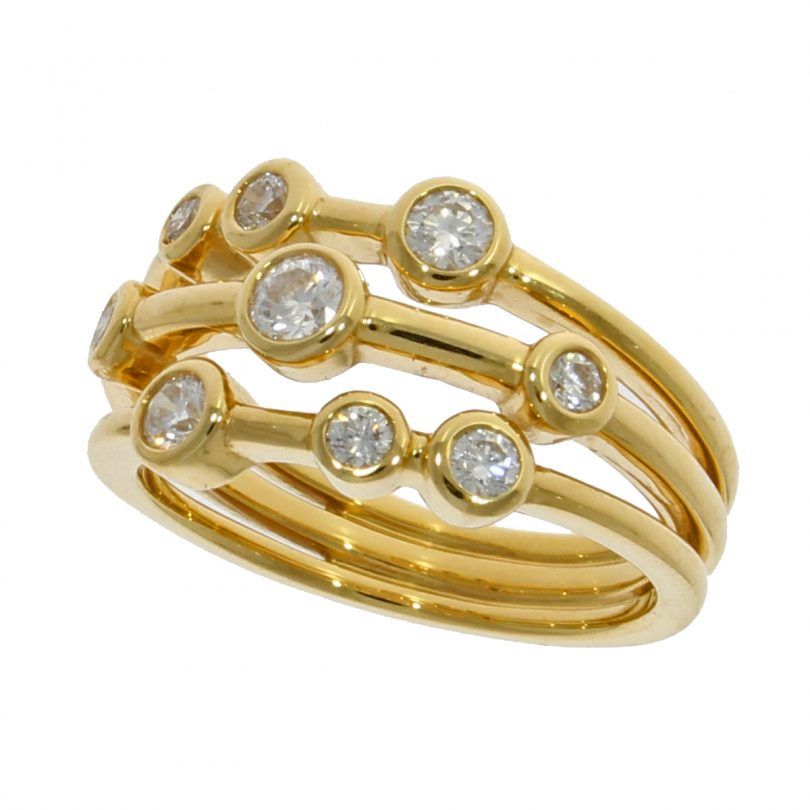 18ct Yellow Gold 3 Row Diamond Bubble Ring  (View 18 of 25)