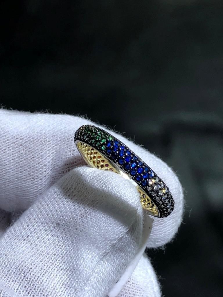 18k Gold Sterling Silver Rainbow Sapphire Pave Eternity Stack Band Ring  Size 7 | Ebay Throughout Rainbow Sapphire Stack Bands Rings (View 10 of 25)