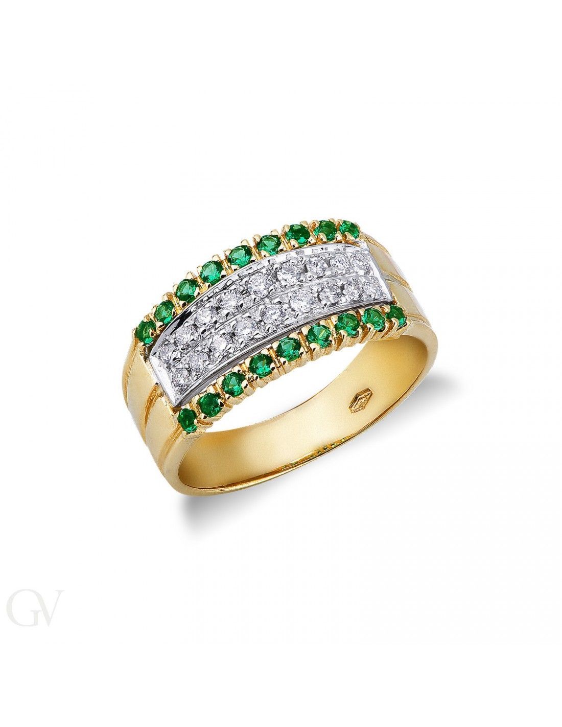 18k Yellow Gold Band Ring With Diamonds And Emeralds Measure 14 Intended For Gold Band Rings With Diamonds (View 7 of 25)