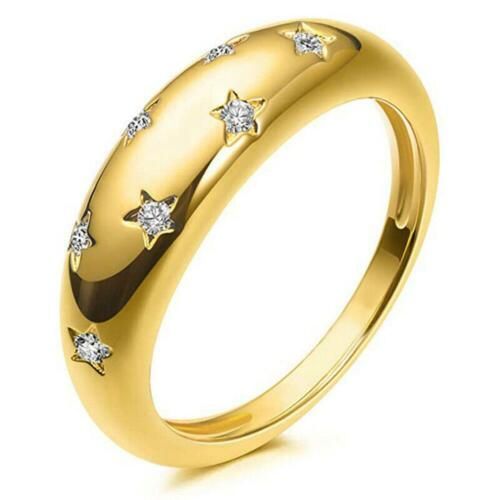 18k Yellow Gold Plated 7 Cubic Zirconia Statement Inlayed Star Shiny Dome  Rings | Ebay In Starry Yellow Diamond Dome Rings (View 3 of 25)