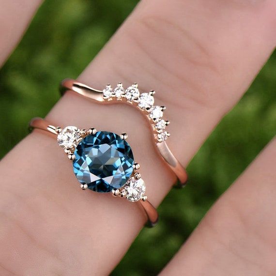 1pc Only The London Blue Topaz Engagement Ring Rose Gold – Etsy With Blue Topaz Rings With Braided Gold Band (View 7 of 25)
