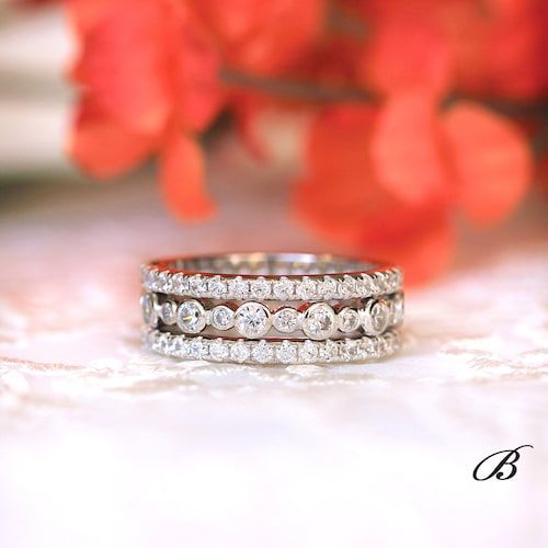 2.44 Cttw Bubble Bezel & Brilliant Pave Eternity Stackable – Etsy Canada Pertaining To Bubbles Heart Diamond Pave Rings (Photo 25 of 25)