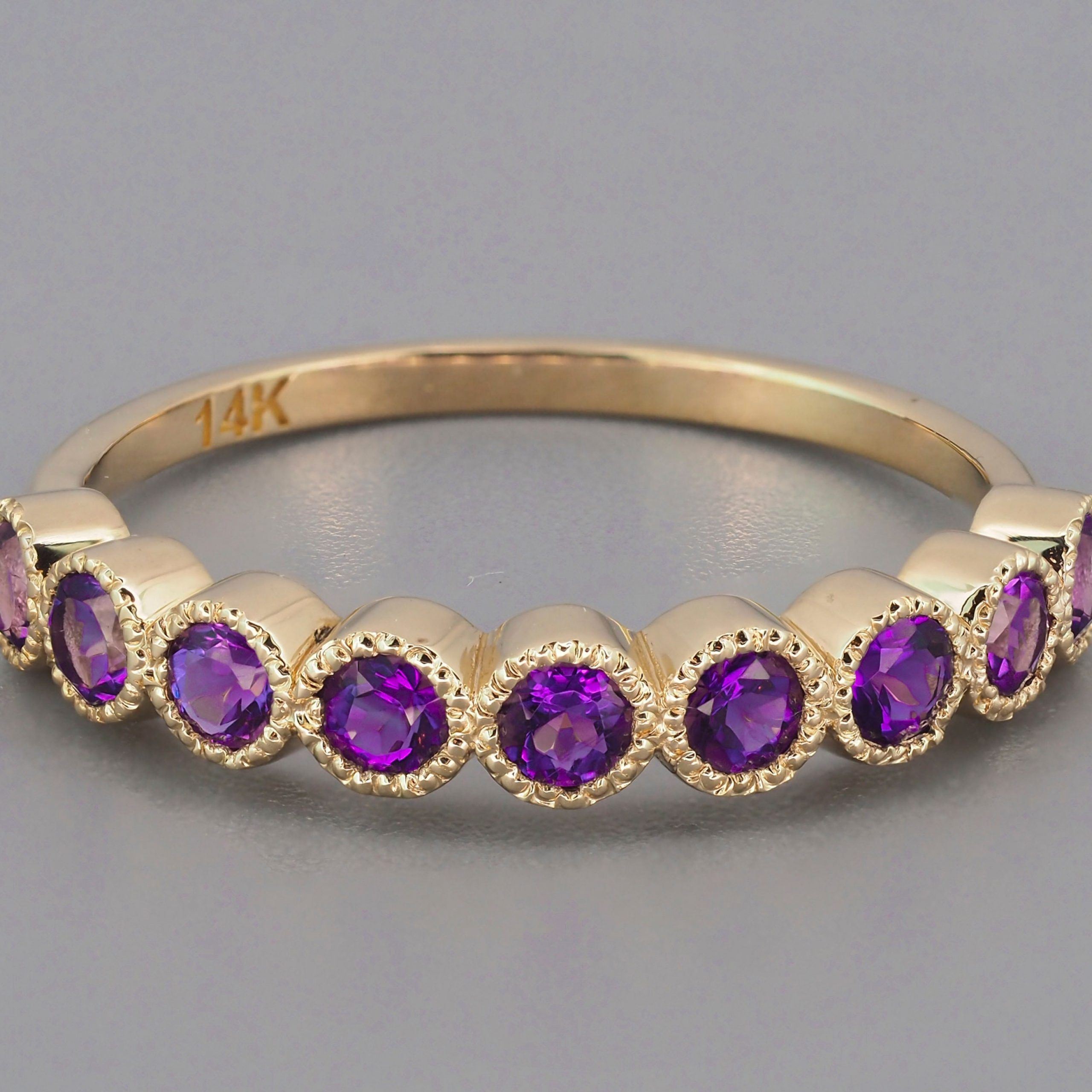 2.5 Mm Natural Amethyst Semi Eternity Ring Band (View 2 of 25)
