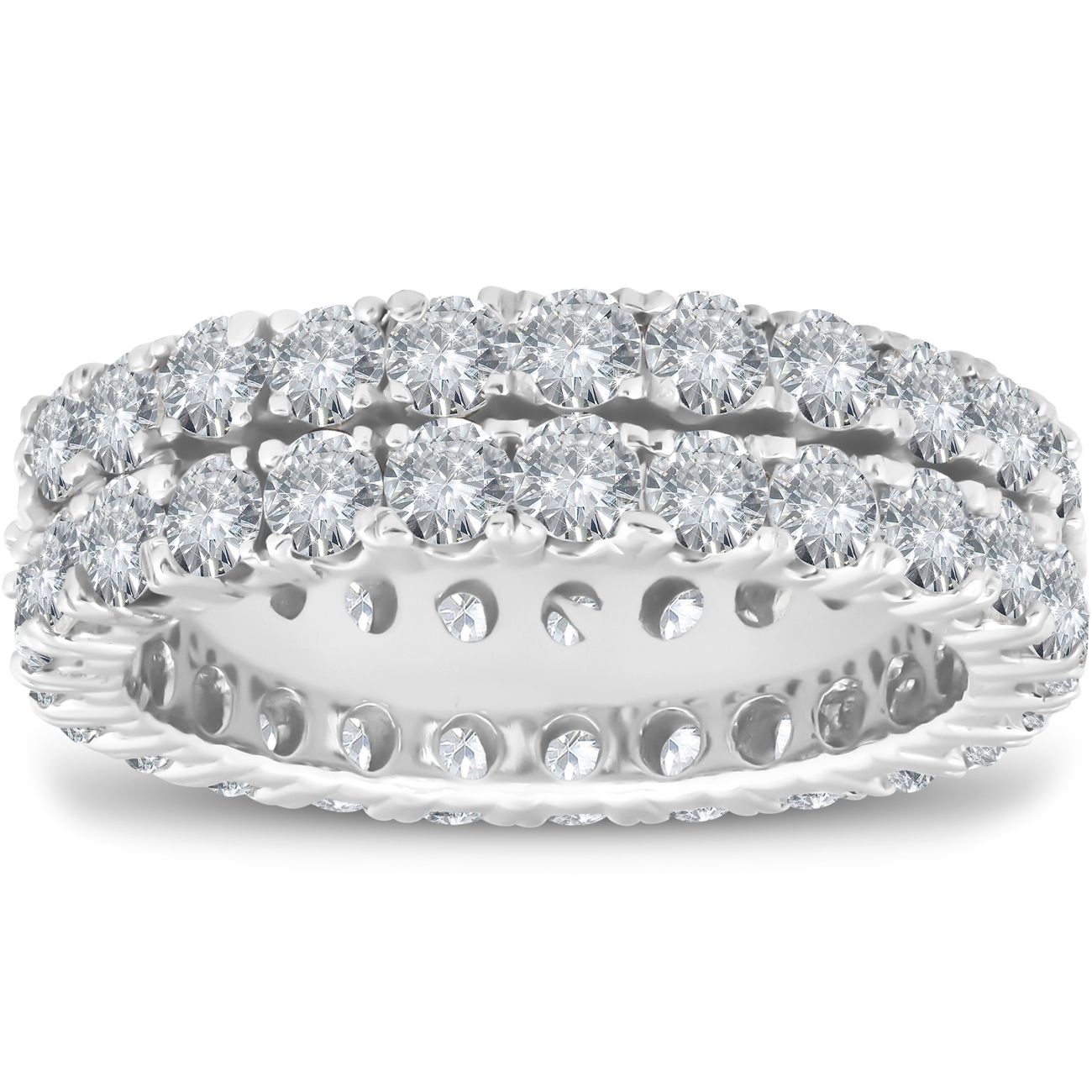 3 1/2 Ct Diamond Double Row Eternity Ring Womens Wedding Band 14k White  Gold – Walmart For Double Row Eternity Rings (View 4 of 25)