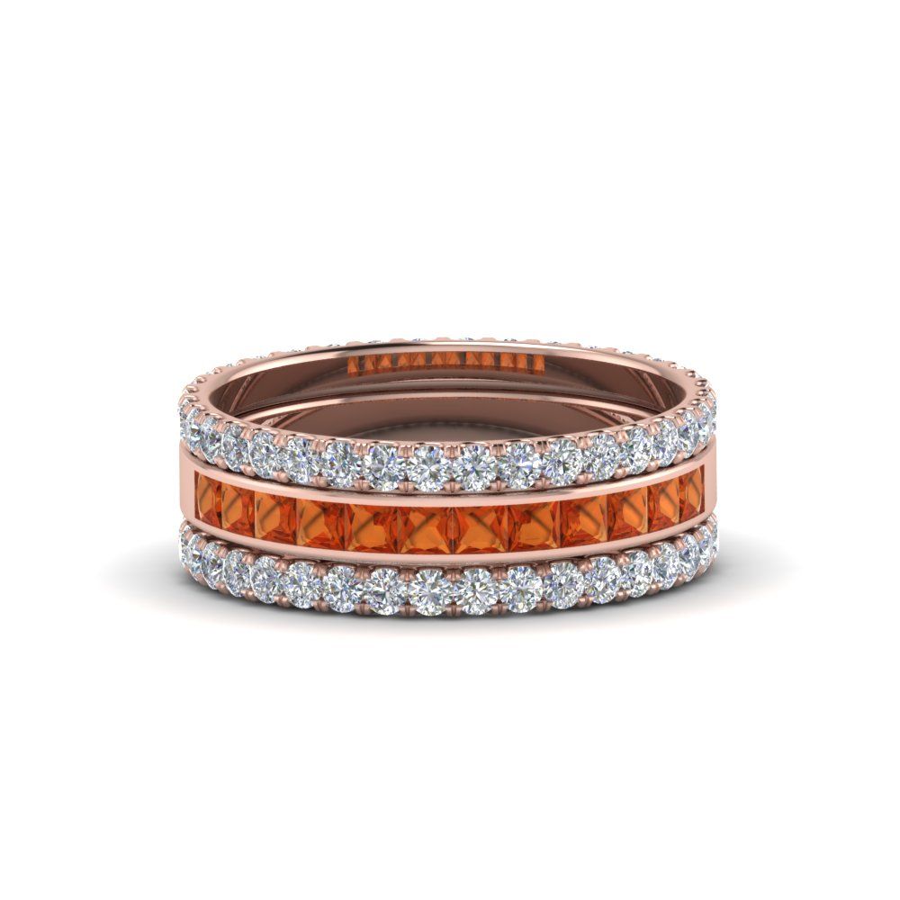 3 Piece Stackable Eternity Band With Orange Sapphire In 14k Rose Gold |  Fascinating Diamonds Inside Stackable Orange Sapphire Rings (View 1 of 25)