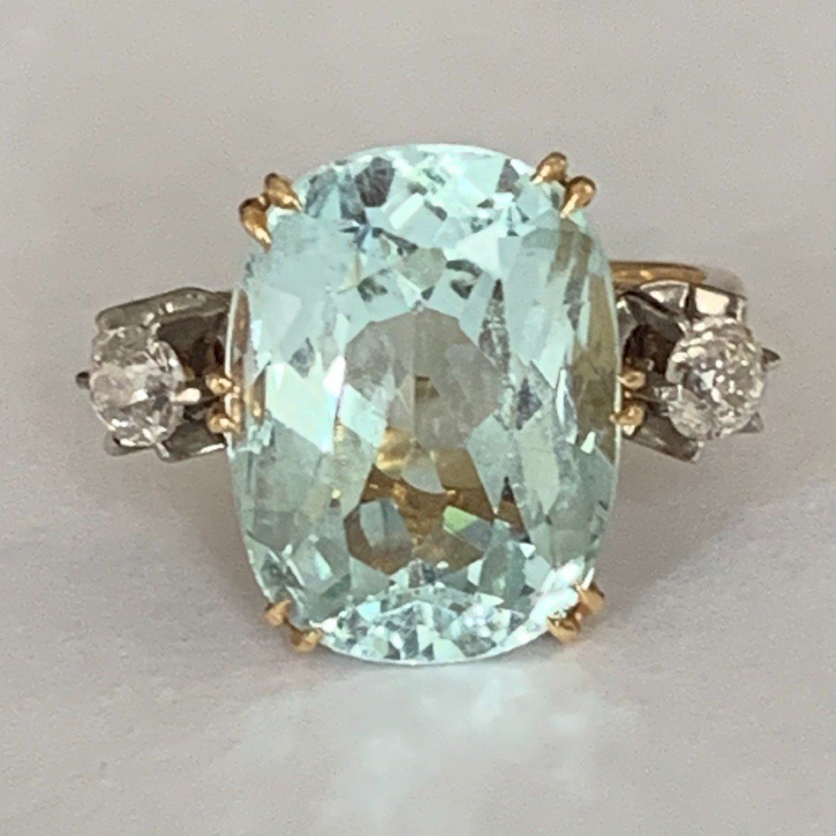 3374 – Yellow Gold Aquamarine Diamonds Ring – Rings Regarding Aquamarine And Diamond Rings (View 19 of 25)