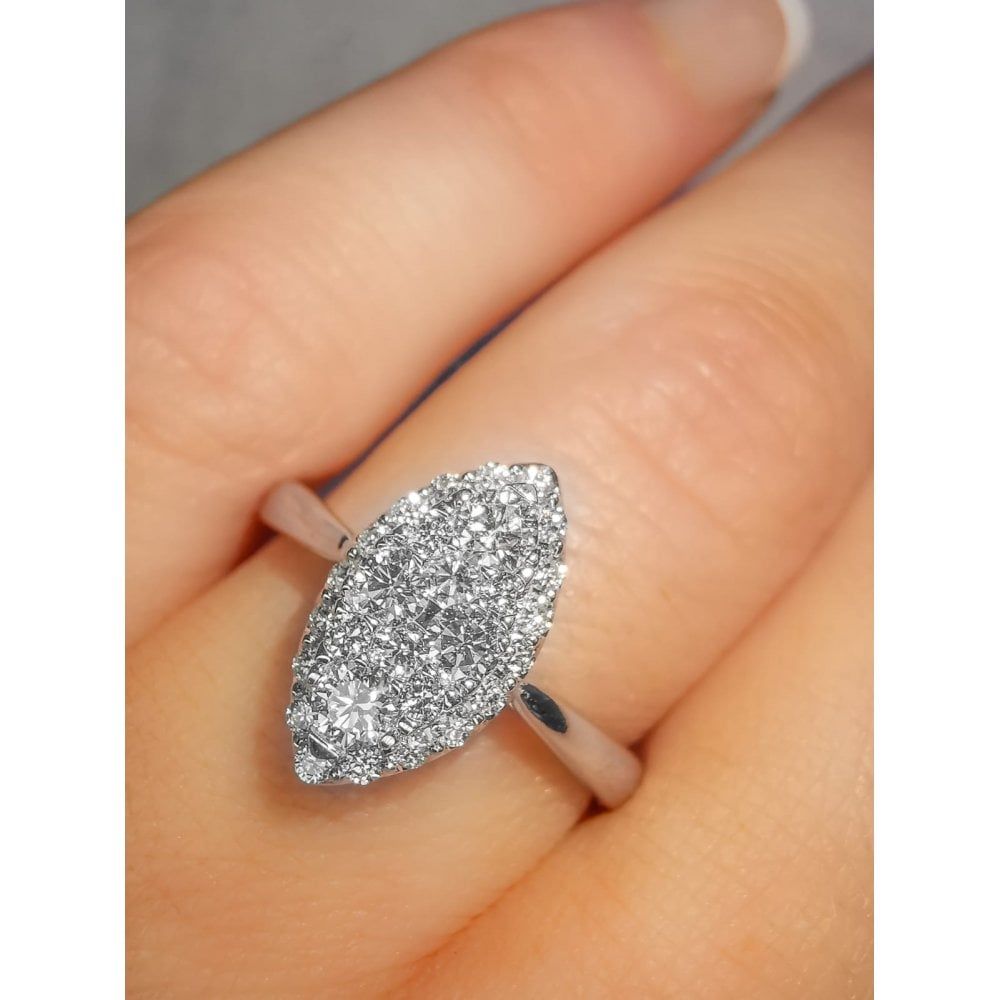 9ct Canadian White Gold 0.50ct Marquise Illusion Cluster Ring Carat Weight  –  (View 10 of 25)