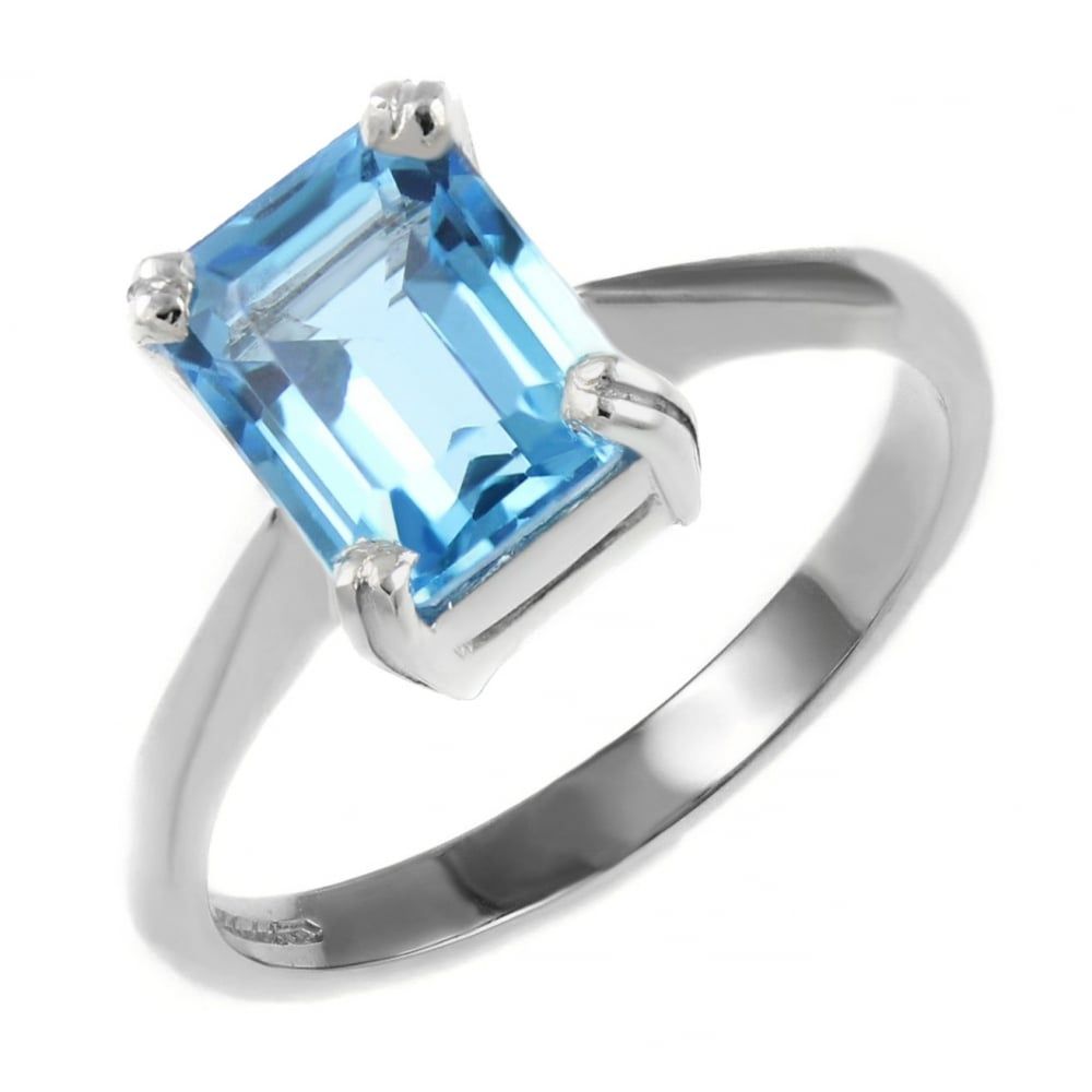 9ct White Gold 8mm X 6mm Emerald Cut Sky Blue Topaz Ring – Jewellery From  Mr Harold And Son Uk Pertaining To Blue Topaz Rings (View 16 of 25)