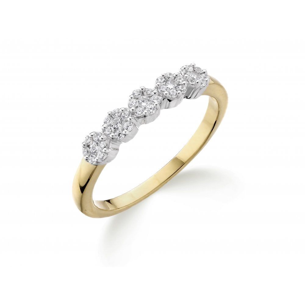 9ct Yellow Gold Diamond 5 Stone Style Cluster Eternity Ring In Diamond Clusters Semi Eternity Rings (View 5 of 25)