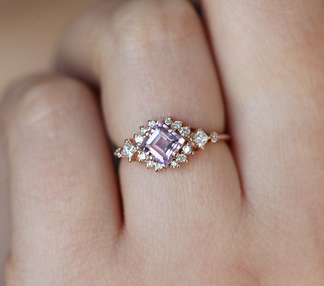 Amethyst Engagement Ring Diamond Stargaze Ring Light – Etsy In Amethyst And Diamonds Rings (View 6 of 25)
