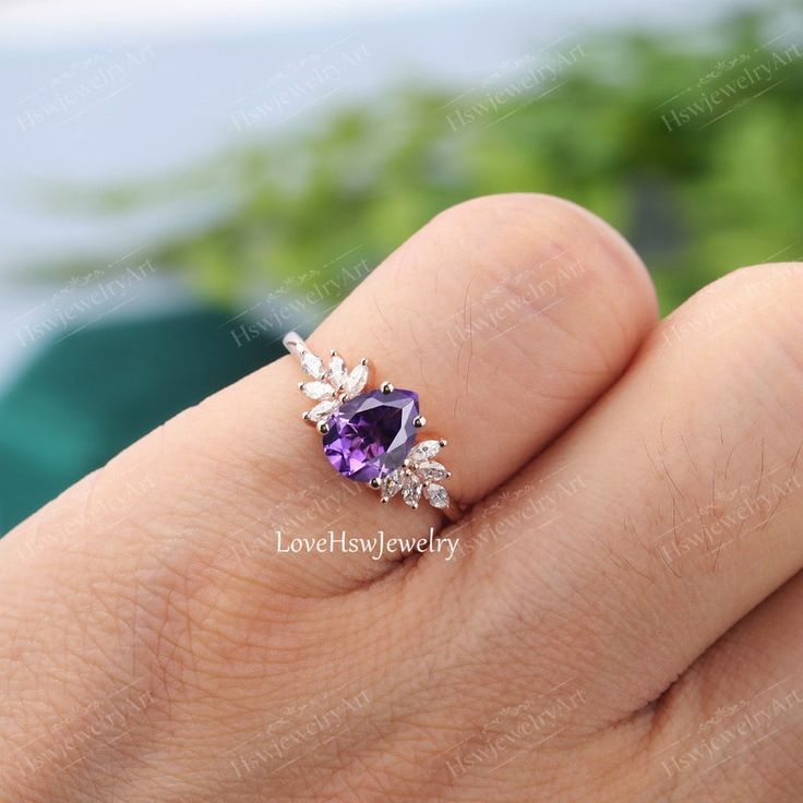 Amethyst Engagement Ring Set Vintage Rose Gold Unique Pear – Etsy In 2022 | Engagement  Ring Shapes, Pear Shaped Engagement Rings, Sapphire Engagement Ring Blue Intended For Amethyst And Diamonds Rings (Photo 25 of 25)