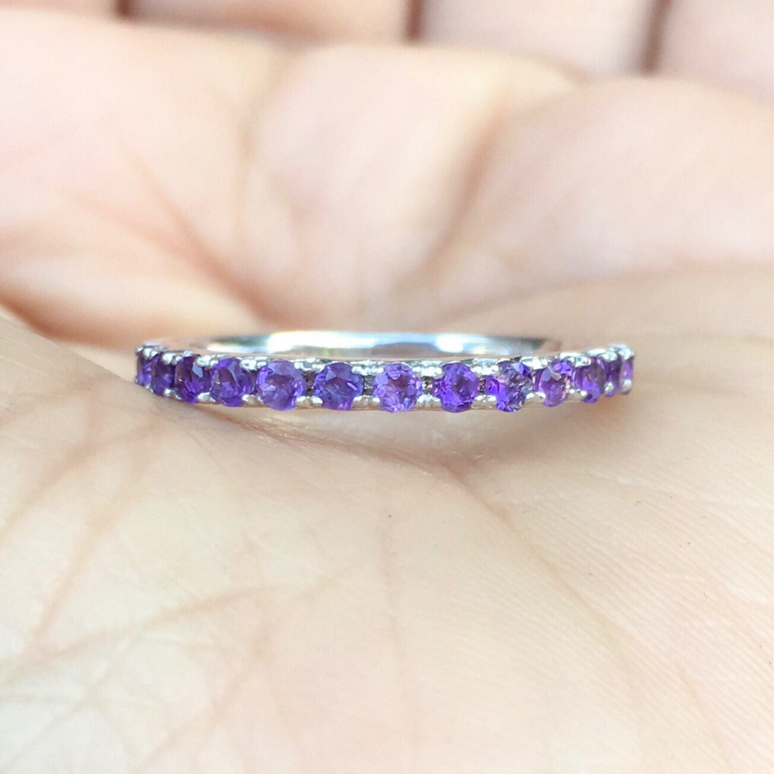 Amethyst Half Eternity Band Ring/ 2 Mm French Pave Amethyst – Etsy With Regard To Amethyst Semi Eternity Rings (View 22 of 25)