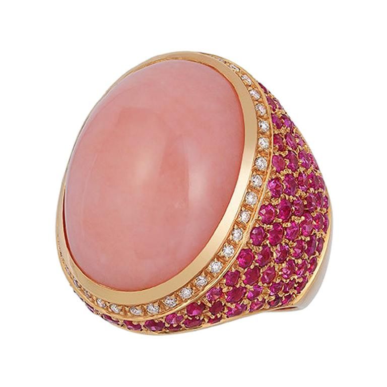 Andreoli Rose Opal Pink Sapphire Diamond Dome Cocktail Ring 18 Karat Rose  Gold For Sale At 1stdibs In Pink Sapphire And Rose Gold Cocktail Rings (View 19 of 25)