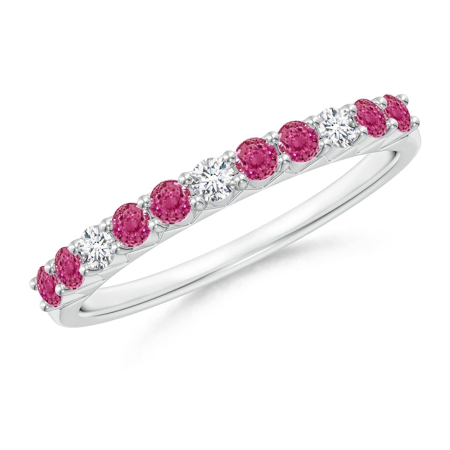 Angara Round Pink Sapphire And Diamond Half Eternity Ring For Women In 14k  Gold | Ebay Inside Pink Sapphire Semi Eternity Rings (View 12 of 25)