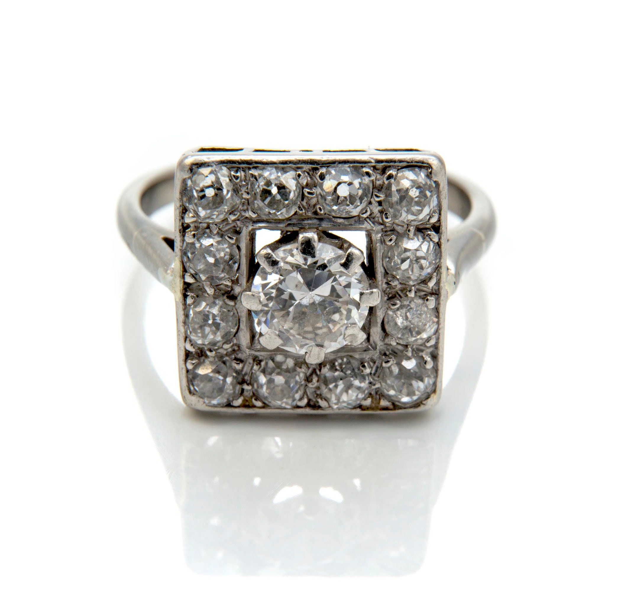 Antique Art Deco Square Natural Diamond Engagement Ring Or – Etsy Pertaining To Diamond Cluster Square Cocktail Rings (View 11 of 25)