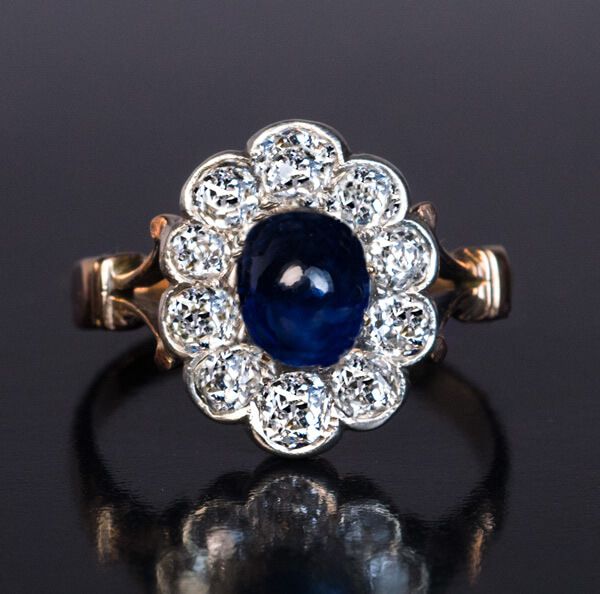 Antique Cabochon Sapphire Diamond Engagement Ring – Antique Jewelry |  Vintage Rings | Faberge Eggsantique Jewelry | Vintage Rings | Faberge Eggs With Sapphire Cabochon And Diamond Rings (View 14 of 25)