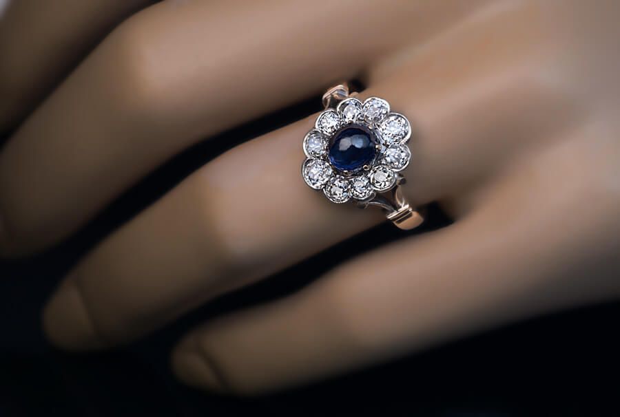 Antique Cabochon Sapphire Diamond Engagement Ring – Antique Jewelry |  Vintage Rings | Faberge Eggsantique Jewelry | Vintage Rings | Faberge Eggs Within Sapphire Cabochon And Diamond Rings (View 7 of 25)