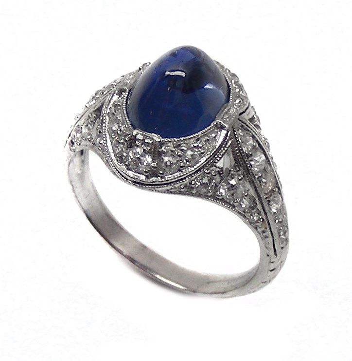 Antique Cabochon Sapphire & Diamond Ringgrogan, American C.1915 1920, |  Object | S. J (View 2 of 25)