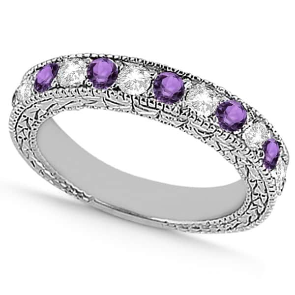 Antique Diamond & Amethyst Wedding Ring 14kt White Gold  (View 23 of 25)
