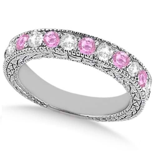 Antique Pink Sapphire And Diamond Wedding Ring 14kt White Gold  (View 18 of 25)