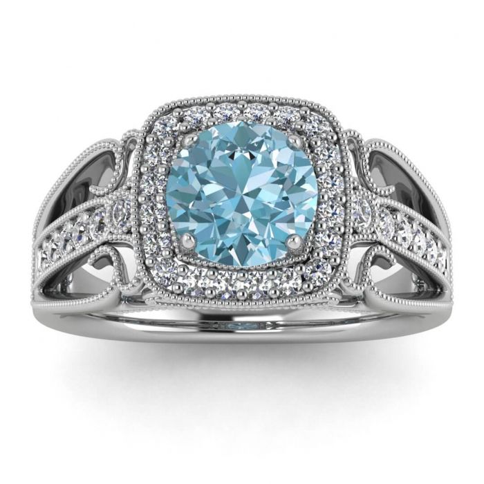 Aquamarine And Diamond Cushion Halo Engagement Ring | Jolie | Braverman  Jewelry With Aquamarine And Diamond Cushion Halo Rings (Photo 25 of 25)