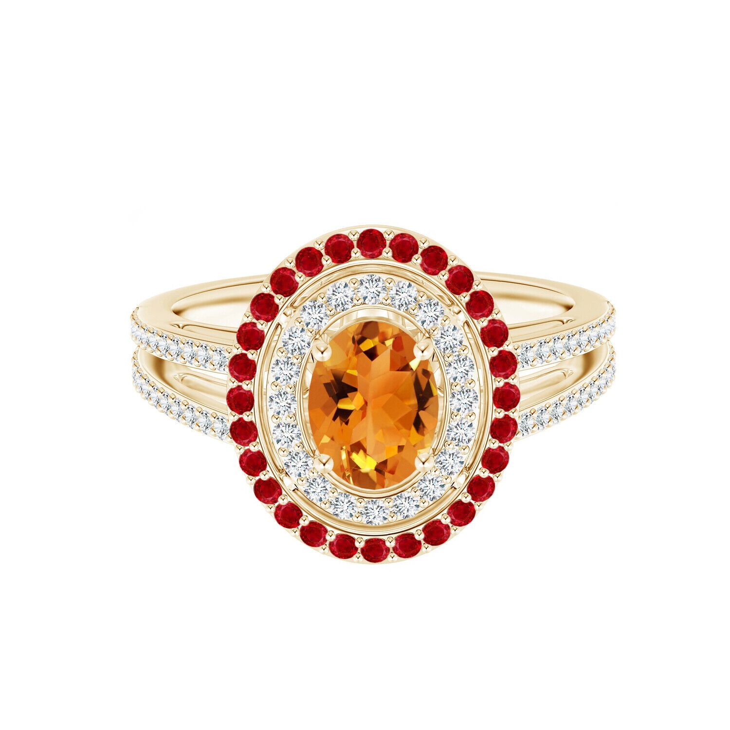 Art Deco 6x4 Mm Oval Natural Citrine Double Halo Cocktail Ring 14k Yellow  Gold | Ebay Throughout Yellow Sapphire Double Halo Cocktail Rings (View 11 of 25)