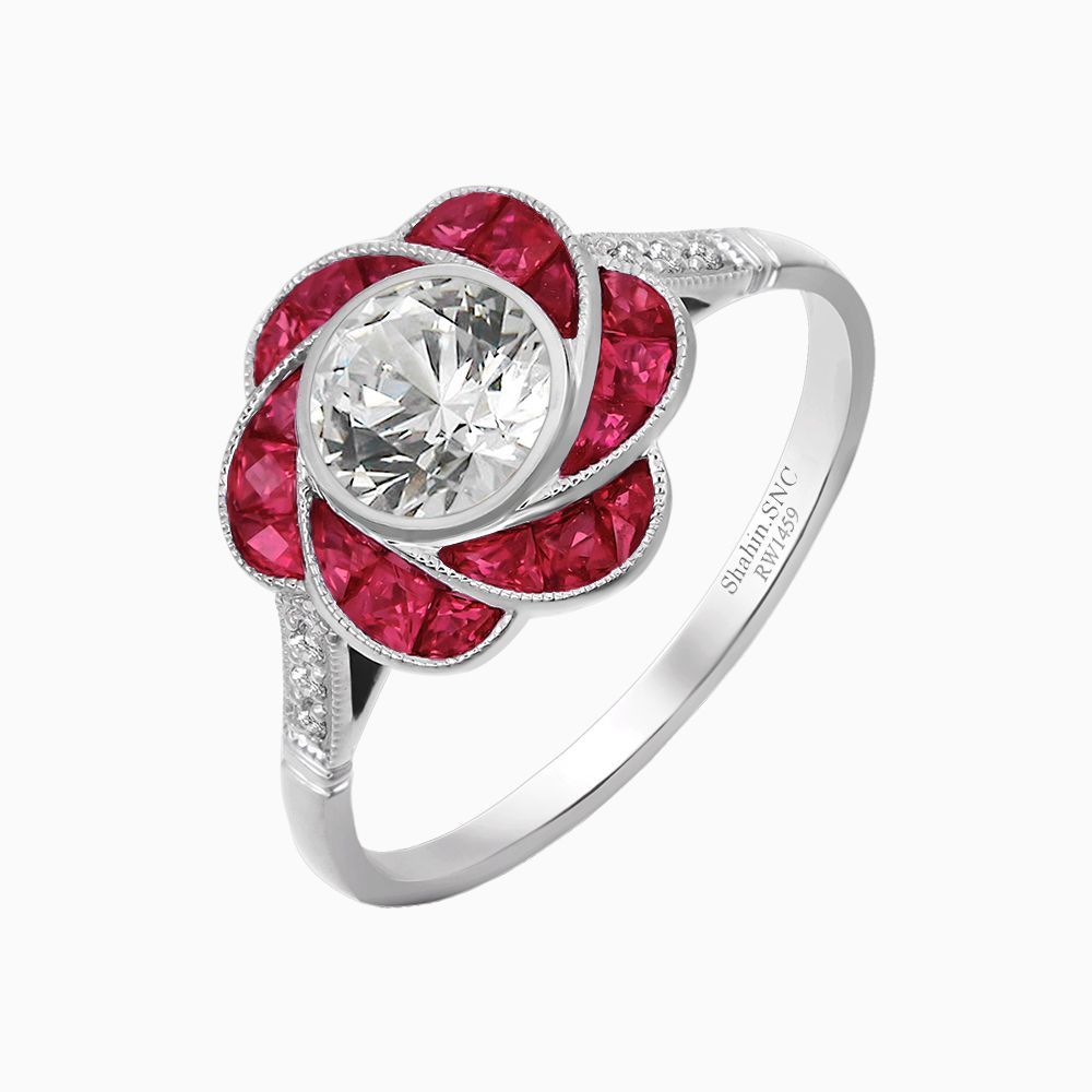 Art Deco Floral Cocktail Diamond Ring – Vintage & Antique Jewelry In Ruby And Diamond Flower Cocktail Rings (View 14 of 25)