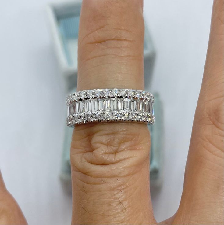 Baguette And Round Diamond Band Baguette Round Wedding Band – Etsy In 2022  | Diamond Bands, White Gold Rings, Round Wedding Band Intended For Baguette And Round Diamonds Eternity Band Rings (View 17 of 25)