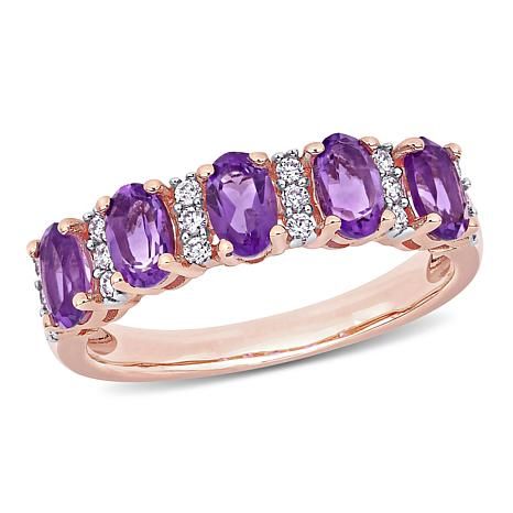 Bellini 14k Rose Gold Oval Amethyst And Diamond Semi Eternity Ring –  9155263 | Hsn With Regard To Amethyst Semi Eternity Rings (View 6 of 25)