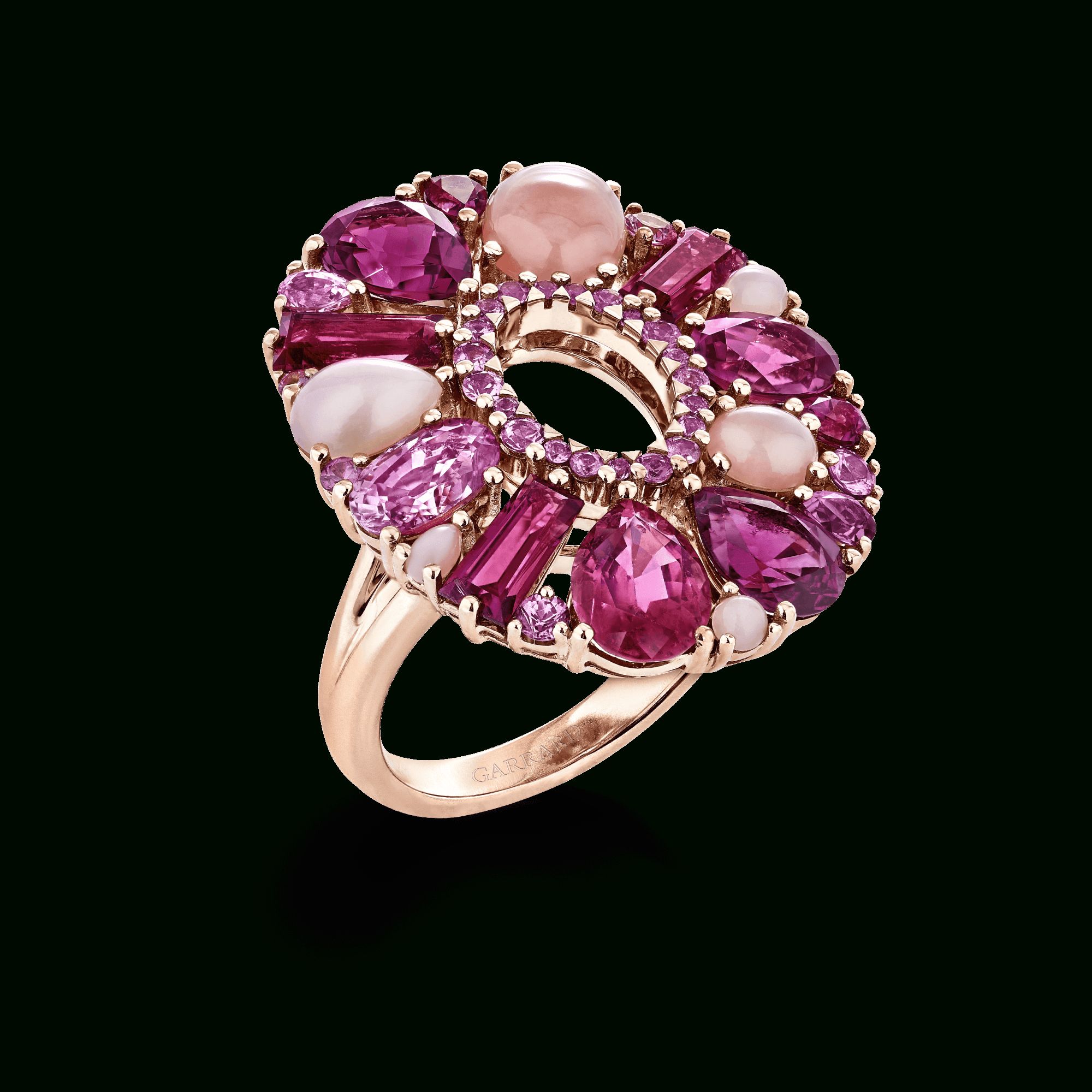 Blaze Pink Sapphire, Rubellite And Pink Opal Cocktail Ring | In 18ct Rose  Gold | Garrard For Pink Sapphire And Rose Gold Cocktail Rings (View 1 of 25)