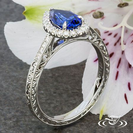 Blue Pear Shaped Sapphire Halo Engagement Ring Inside Pear Shape Sapphire Halo Rings (View 23 of 25)