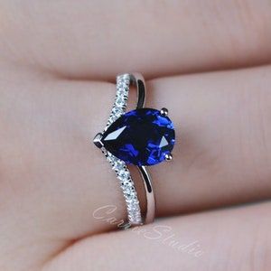 Blue Sapphire Engagement Ring/79 Pear Cut Sterling Silver – Etsy With Regard To Stackable Pear Cut Sapphire Rings (View 15 of 25)